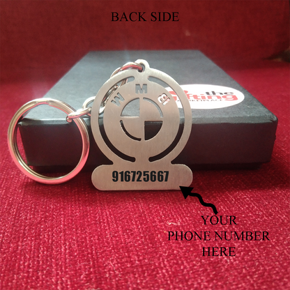 Personalized Premium BMW Stainless Steel Keychain with Number Plate, Name, and Phone Number Printed