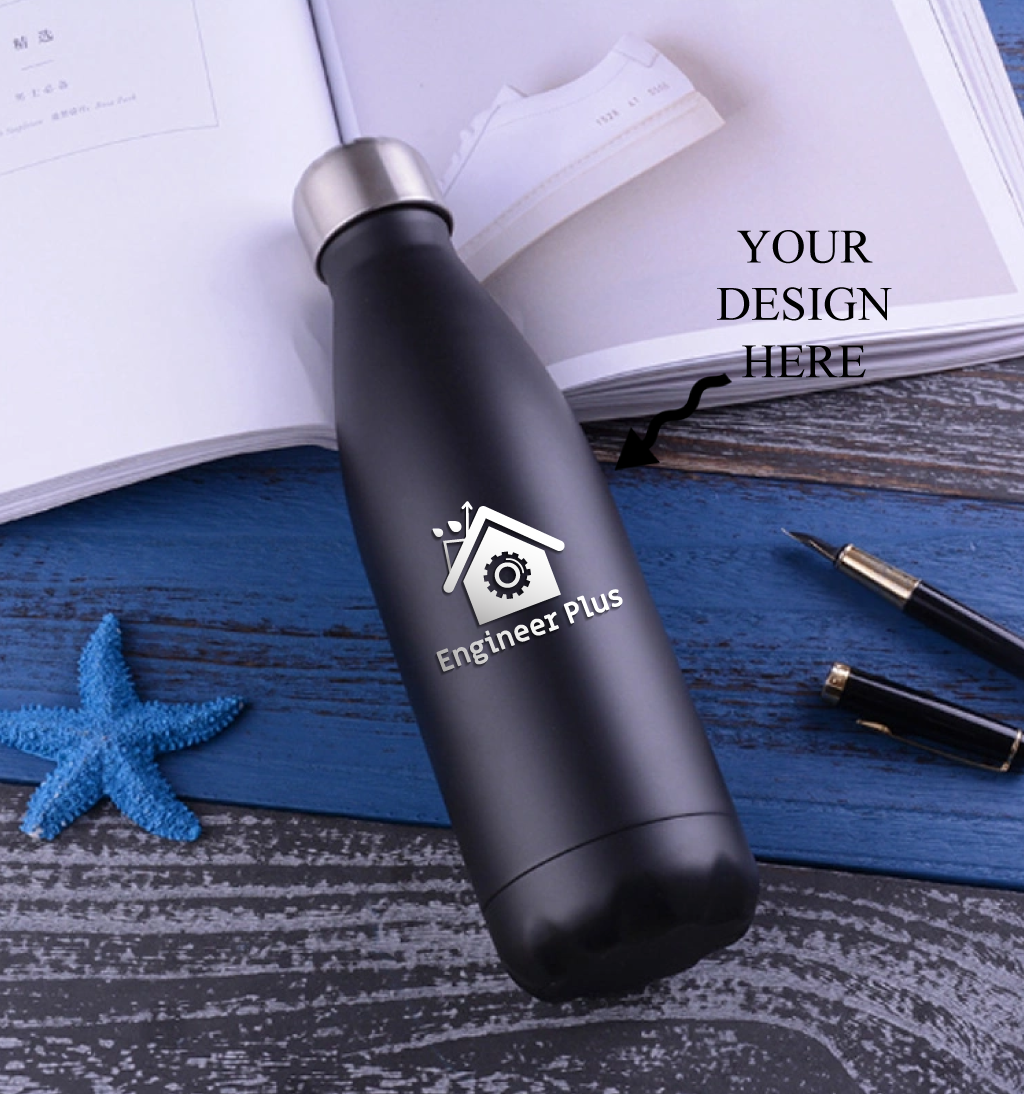 Personalized Engraved Black Insulated Steel Cola Water Bottle - 500ml - For Return Gift, Corporate Gifting, Office or Personal Use